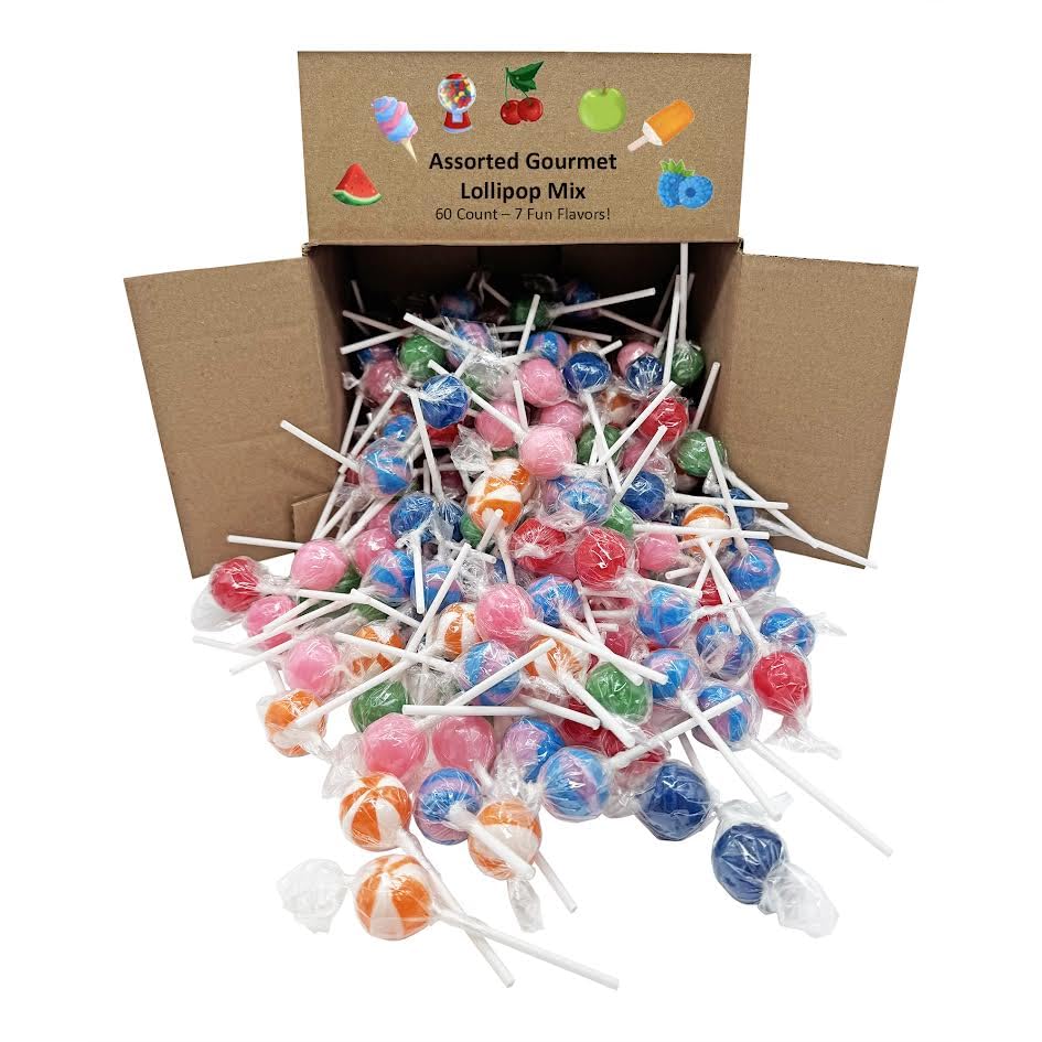 Munchique mini gourmet lollipops variety pack, colorful assortment for parties and gifting.