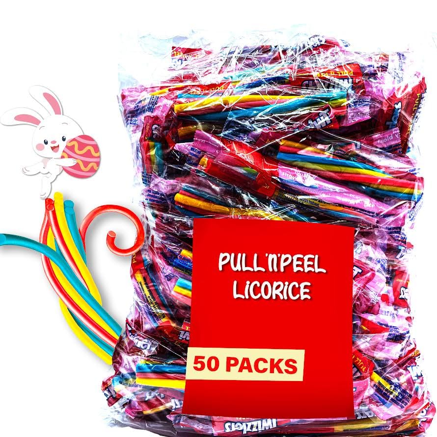 Munchique pull-apart strawberry blast licorice candy in pastel colors, ideal for sharing.