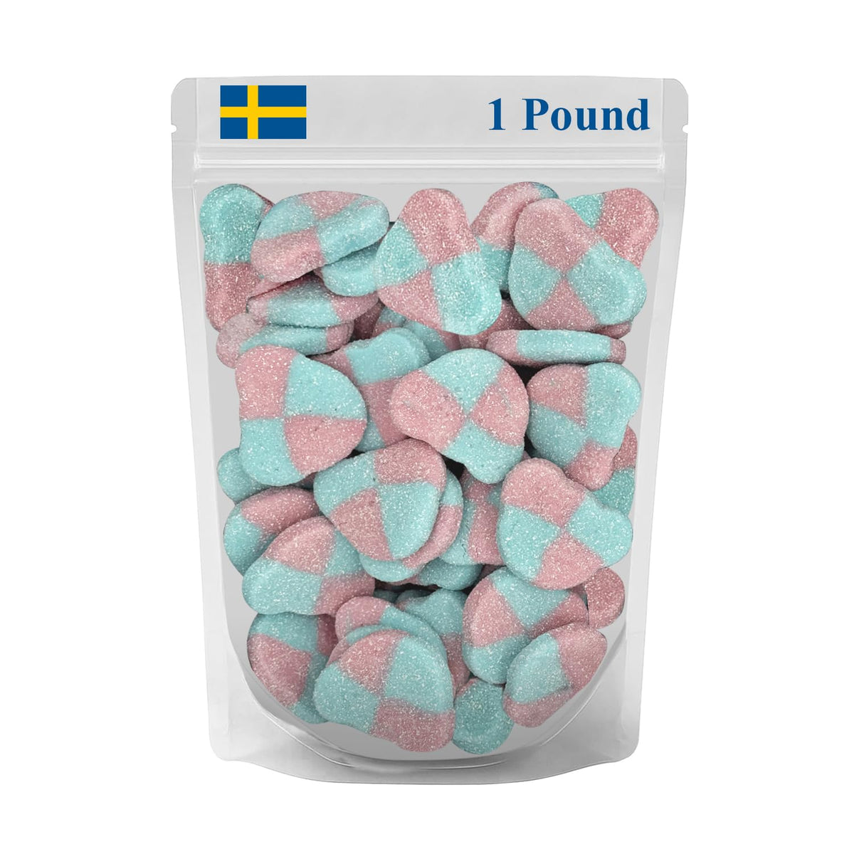 Munchique Swedish Candy sour blueberry bear gummies in a resealable bag for on-the-go snacking.