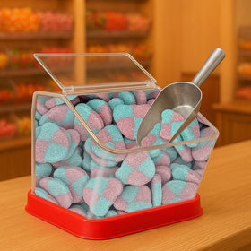 Munchique Swedish Candy sour strawberry bear gummies, two-tone colors, a tangy fruity treat.