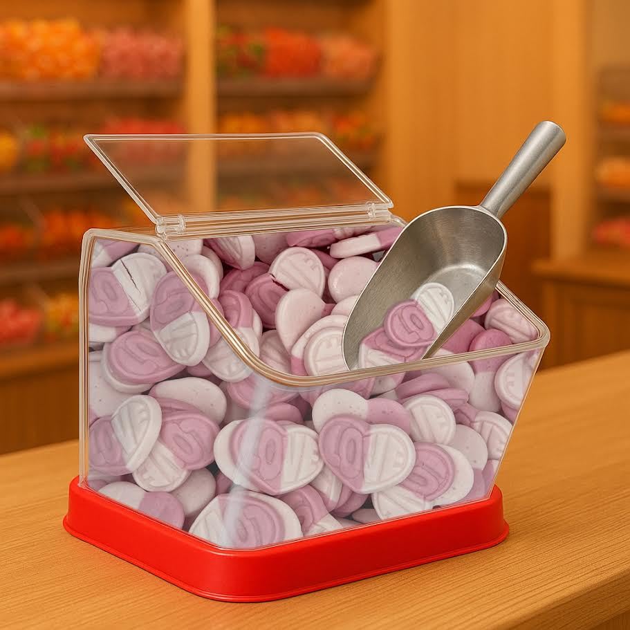 Munchique gelatin-free strawberry-vanilla hearts offer a fruity treat for gifts or gatherings.