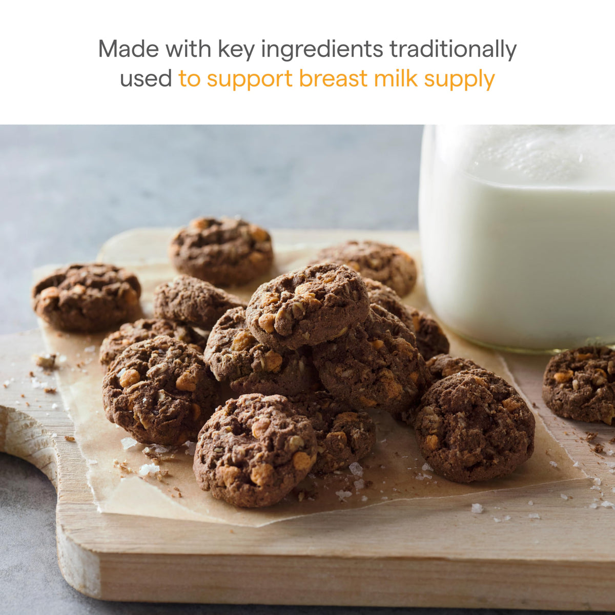 Munchkin Milkmakers cookie bites ingredients oats flax yeast highlighted for lactation-friendly nutrition.