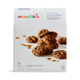 Munchkin Milkmakers cookie bites packaging for on-the-go breastfeeding support.