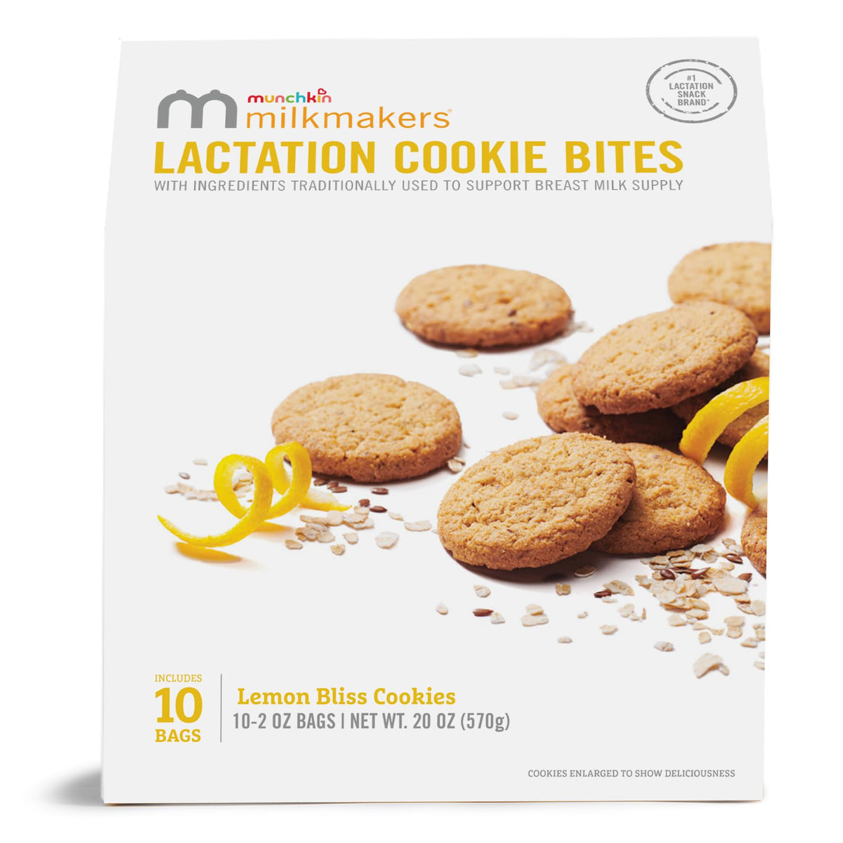 Munchkin Milkmakers Lemon Bliss cookie bites in a jar, a tasty snack that may support milk supply