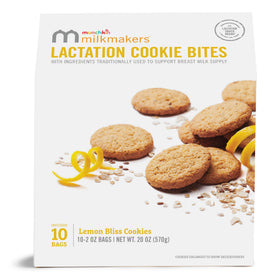 Munchkin Milkmakers Lemon Bliss cookie bites in a jar, a tasty snack that may support milk supply