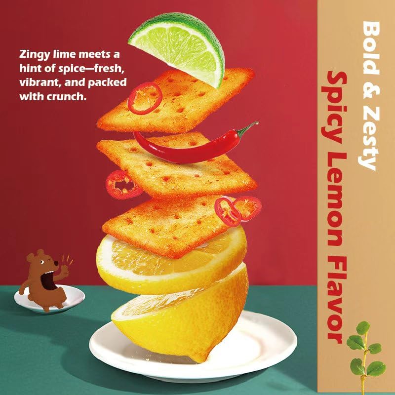 Munchy Bear Spicy Lemon Crackers pack—zesty kick for bold afternoon snacking.