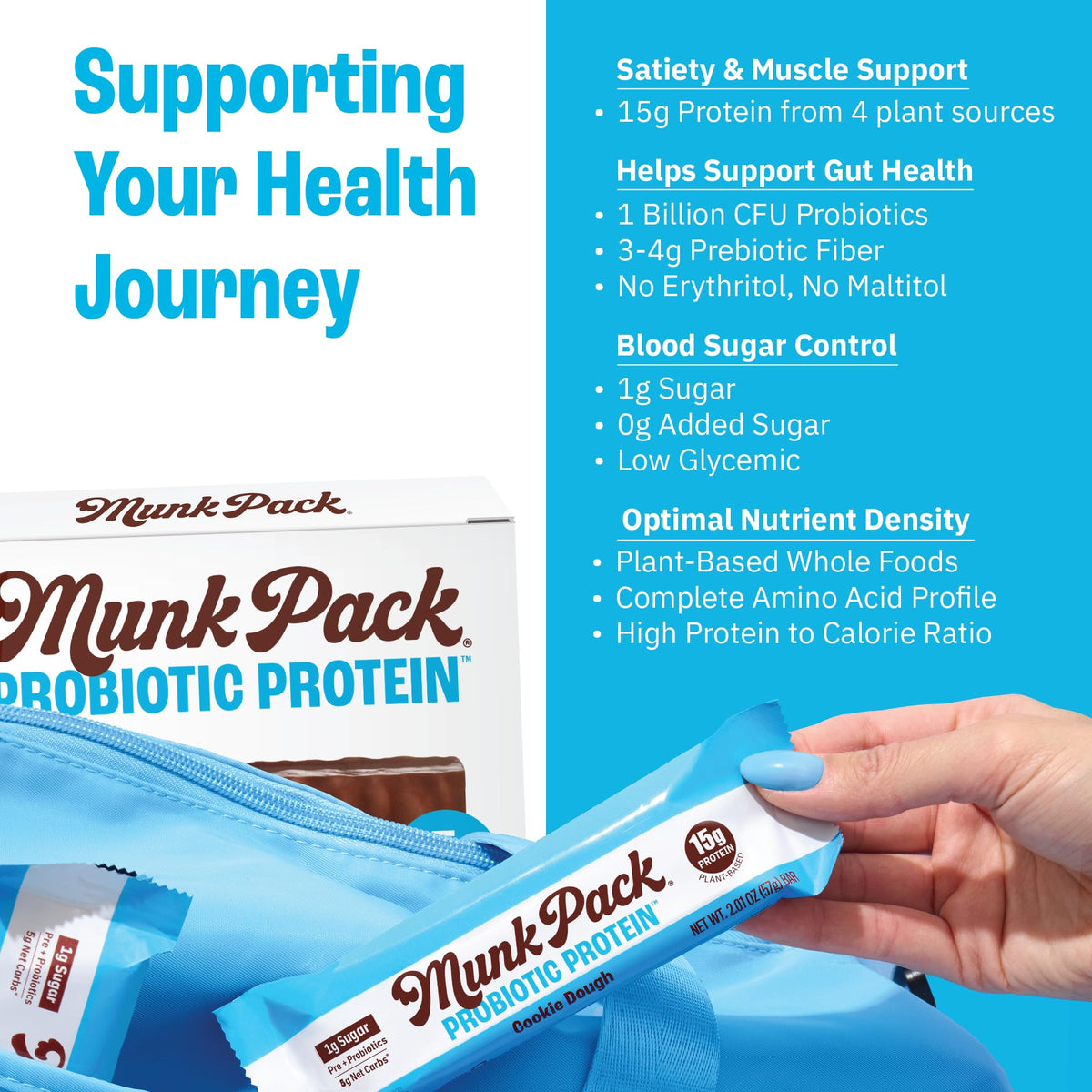 Munk Pack bar slice reveals chocolate chips indicating protein-packed satisfaction