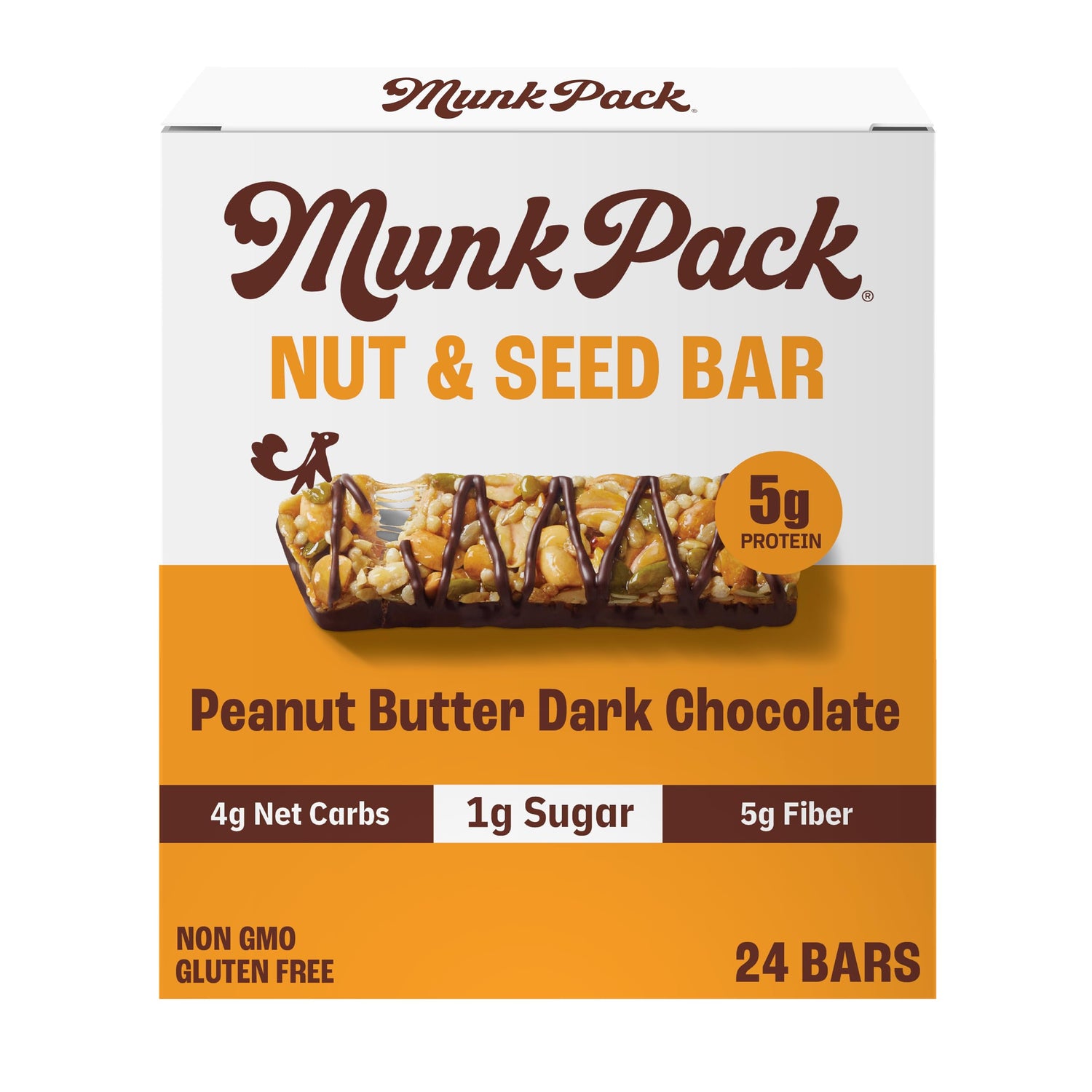 Munk Pack Peanut Butter Dark Chocolate bar front packaging for on-the-go snacking