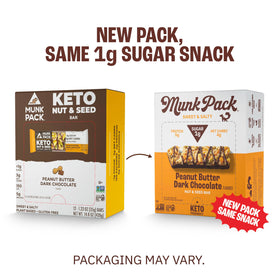 Munk Pack Fiber Nut Bar on grocery store shelf, a gluten-free, keto-friendly option.