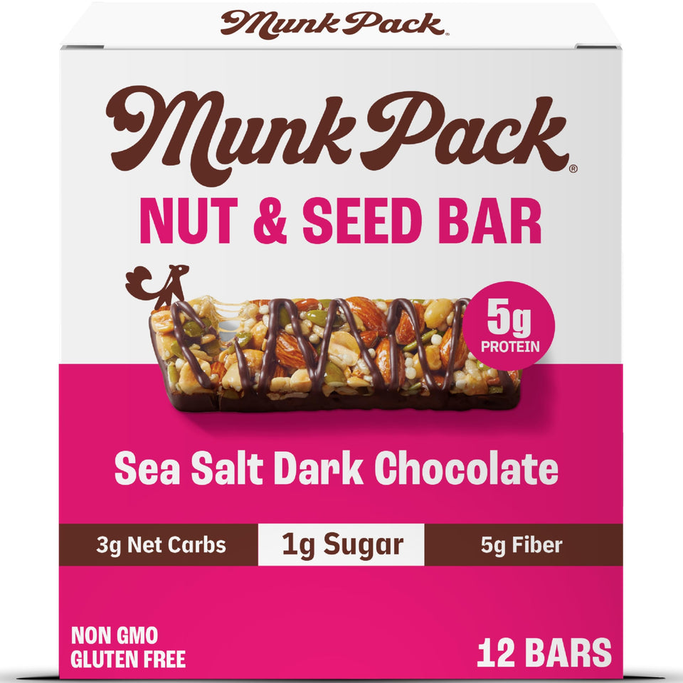 Munk Pack fiber nut bar sea salt dark chocolate close-up highlighting fiber and flavor