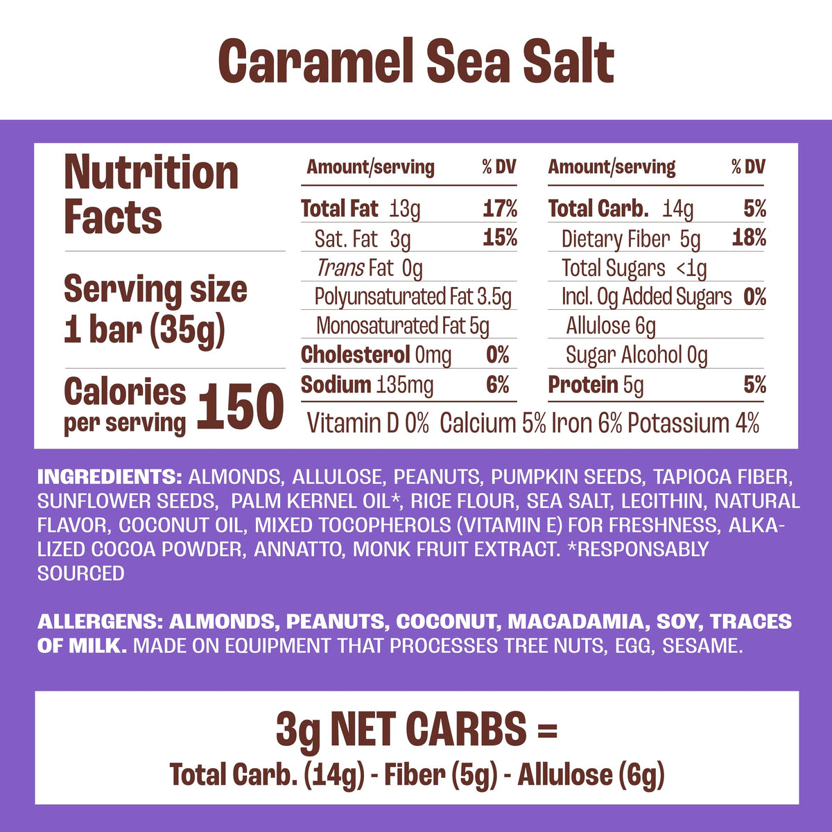 Munk Pack Fiber Nut Bars caramel sea salt ingredients featuring nuts and seeds
