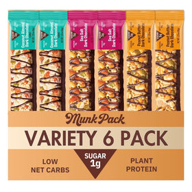 Munk Pack Fiber Nut Bars variety pack: gluten-free, low-sugar snack assortment.