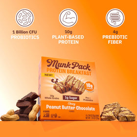 Munk Pack Peanut Butter Probiotic Bar on a breakfast plate for quick energy