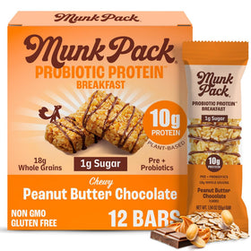 Munk Pack Peanut Butter Probiotic Bar in packaging, a convenient gluten-free breakfast option