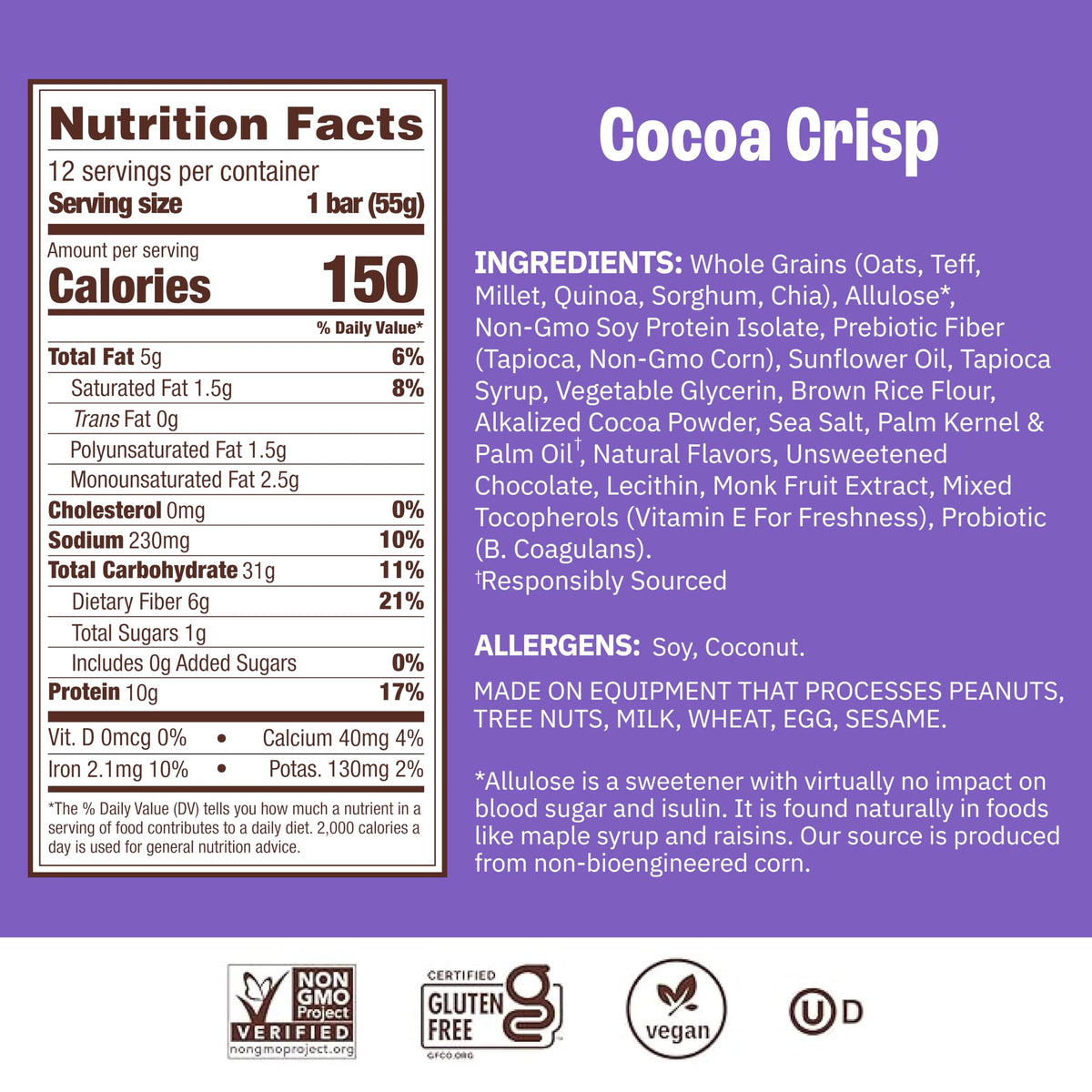 Munk Pack Cocoa Crisp bars in wrapper-close packaging illustrate convenient, portable breakfast or school snack.
