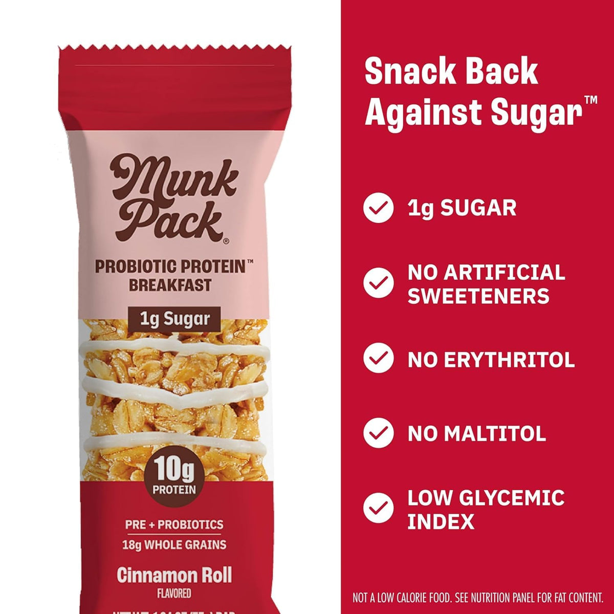 Munk Pack Sampler Bar display emphasizes 1g sugar for clean sweetness.