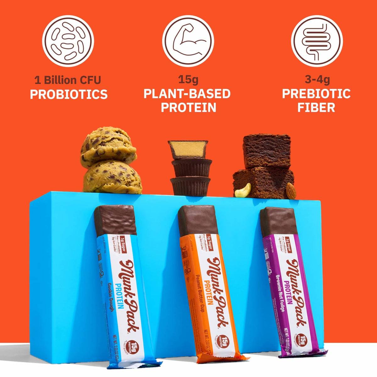 Munk Pack Variety Pack Probiotic Bars cross-section reveals creamy filling and fiber-rich texture.