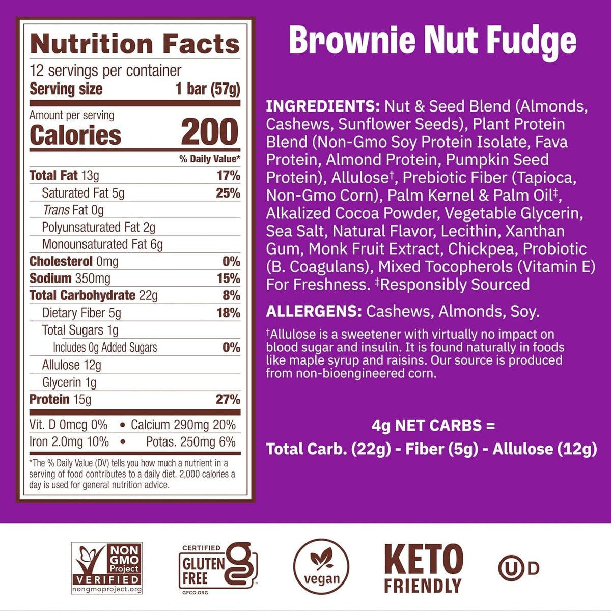 Munk Pack nutrition facts icon highlights 15g protein and 1g sugar per bar.