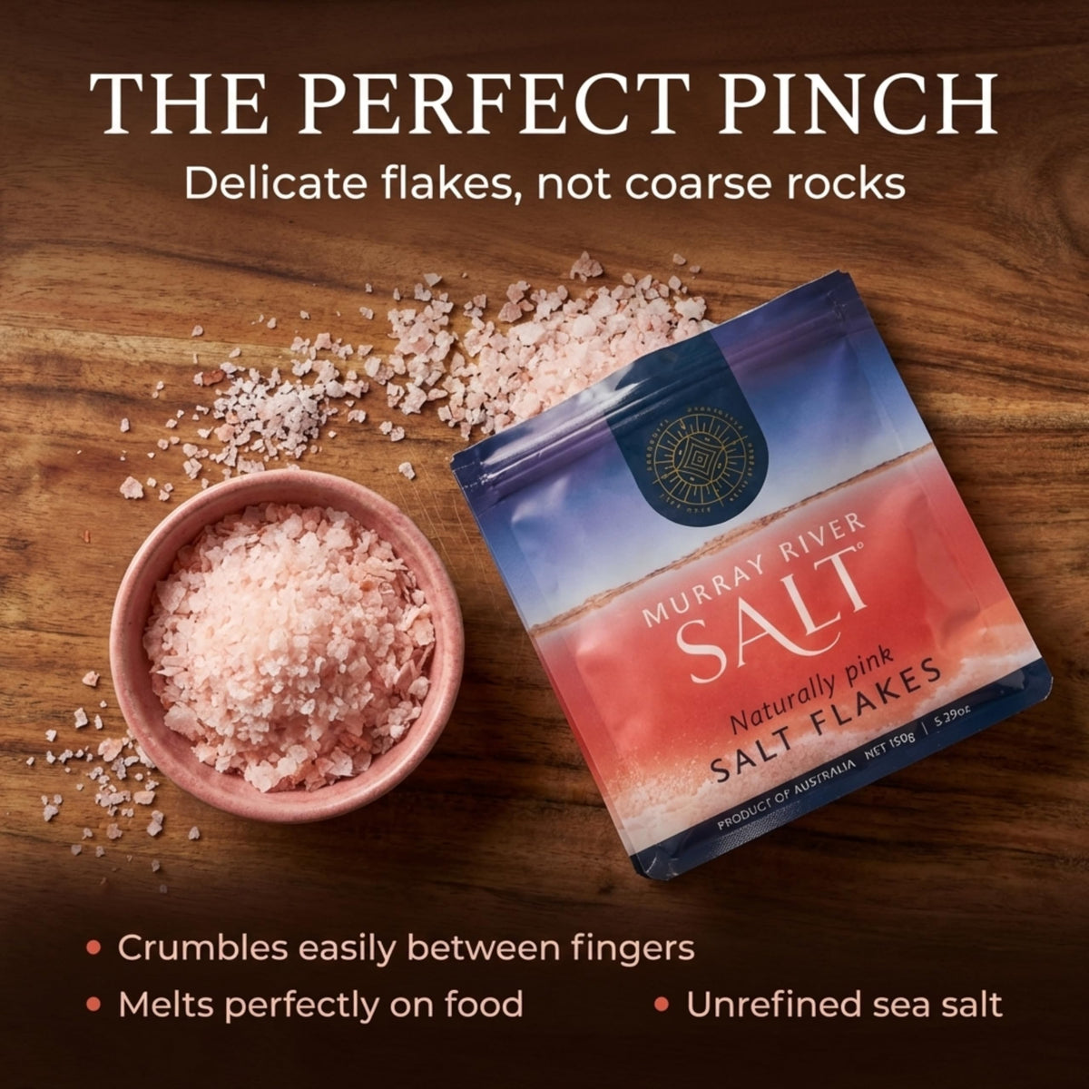 Murray River Gourmet Salt Flakes crystal closeup showing flaky texture