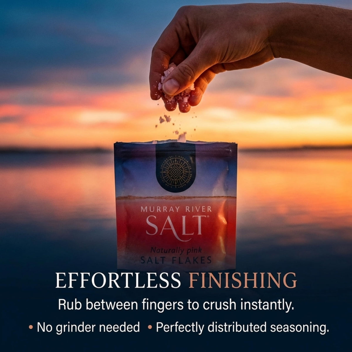Murray River Gourmet Salt Flakes in a kitchen scene ready to season