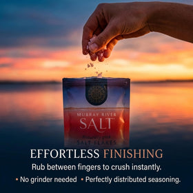 Murray River Gourmet Salt Flakes in a kitchen scene ready to season