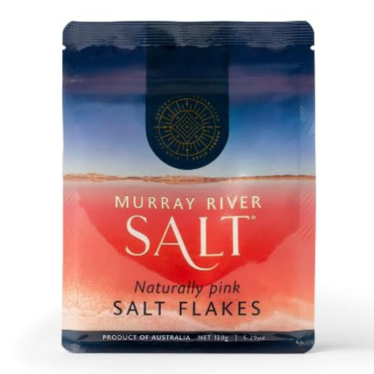 Murray River Gourmet Salt Flakes pack front with pink crystals ready to season