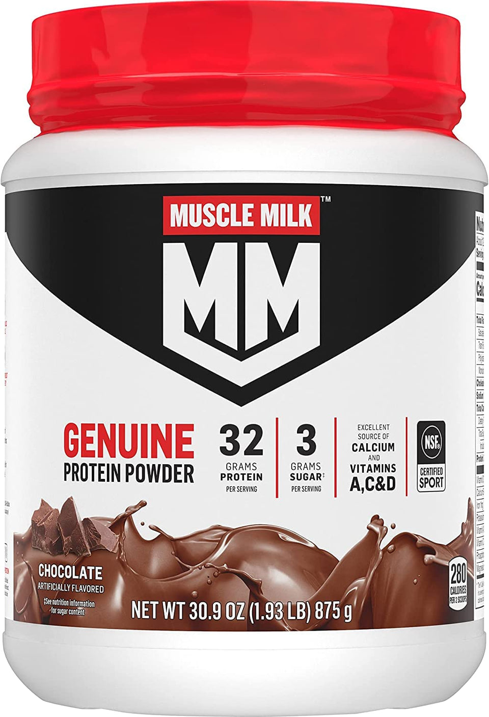 Muscle Milk Chocolate 2-3 lb container front, ideal for post-workout fueling.