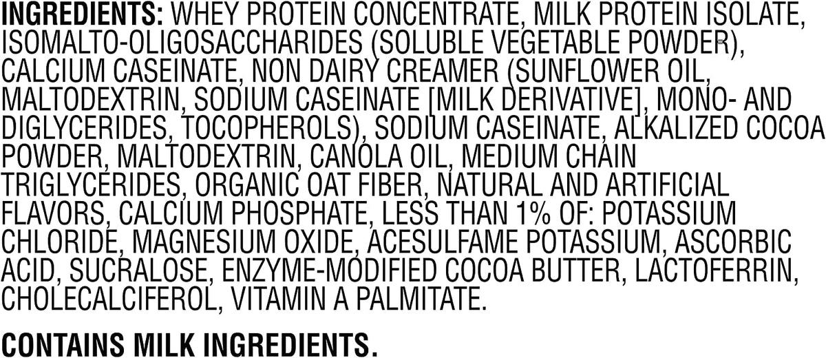 Muscle Milk Chocolate nutrition facts back detail vitamins and minerals.