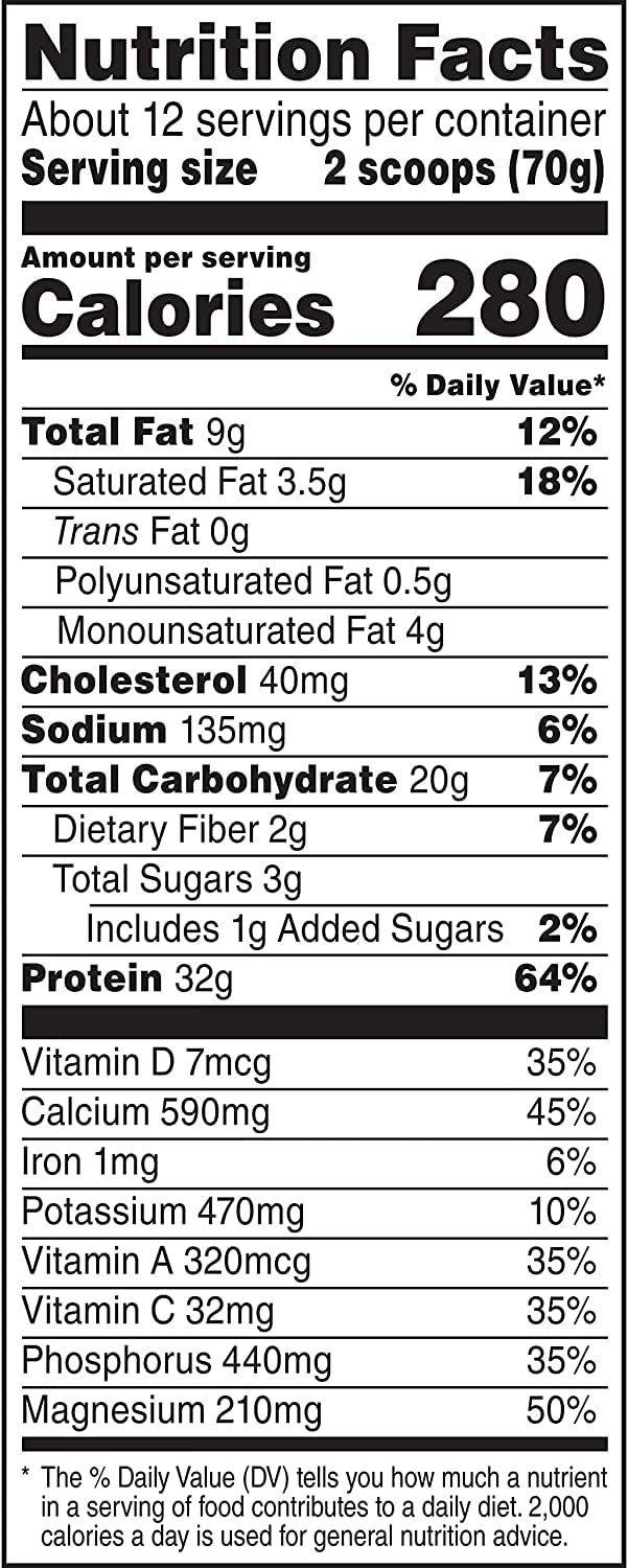 Muscle Milk Chocolate scoop demonstrates easy measurement for mixing.