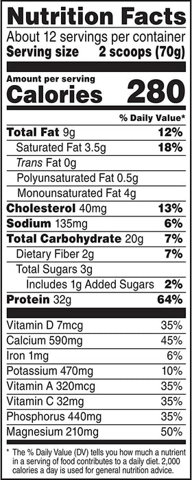 Muscle Milk Chocolate scoop demonstrates easy measurement for mixing.