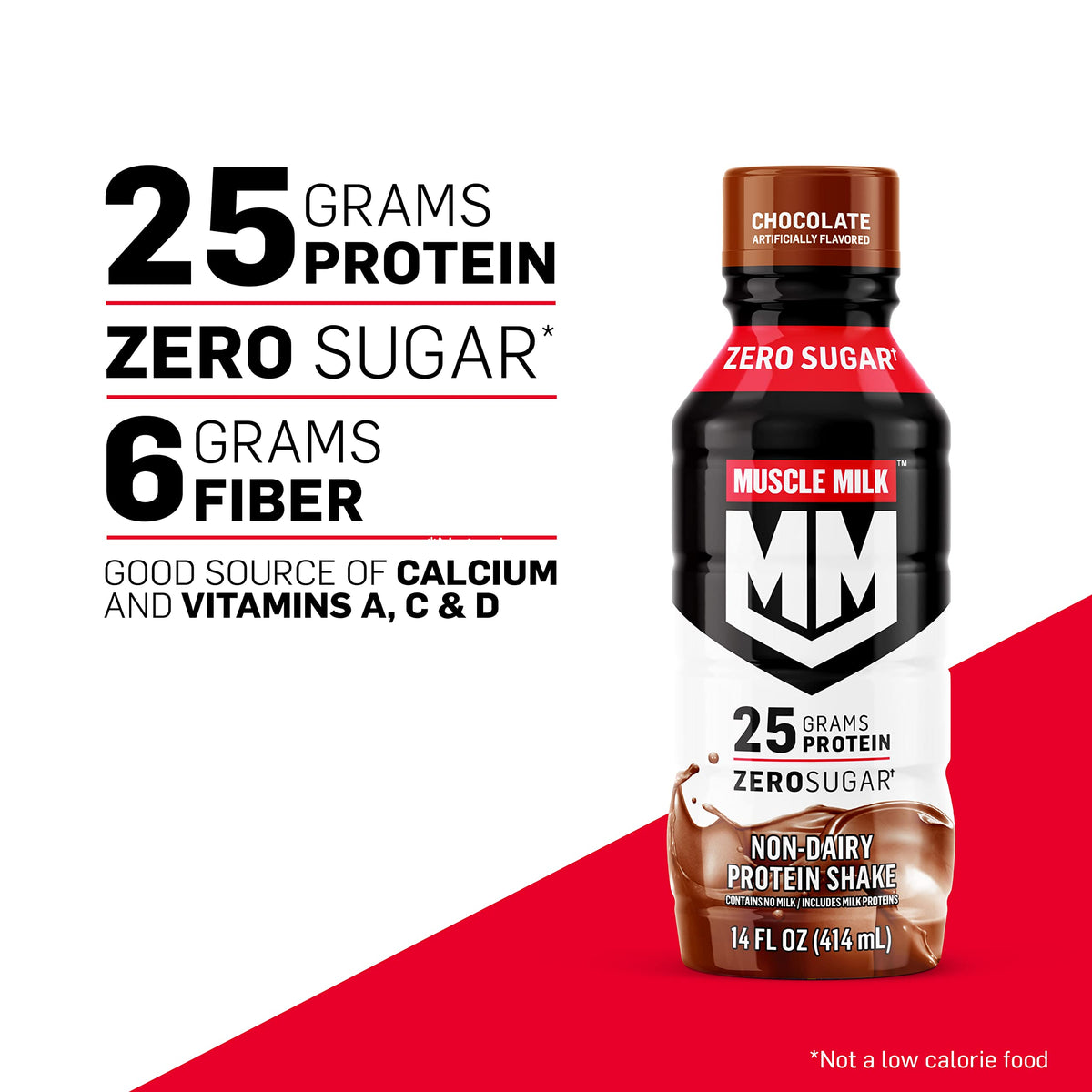 Close-up of Nutrition Label on Muscle Milk Genuine Protein Shake highlighting calcium and vitamins