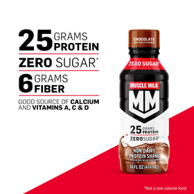 Close-up of Nutrition Label on Muscle Milk Genuine Protein Shake highlighting calcium and vitamins