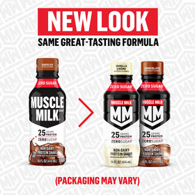 Pour shot of Muscle Milk Genuine Protein Shake Strawberries N Creme for post-workout fuel