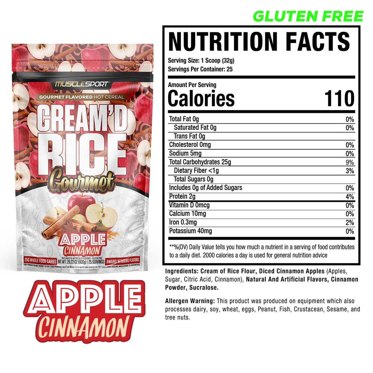 Musclesport Cream'd Rice Gourmet with Apple Cinnamon, ideal for quick post-workout fueling.