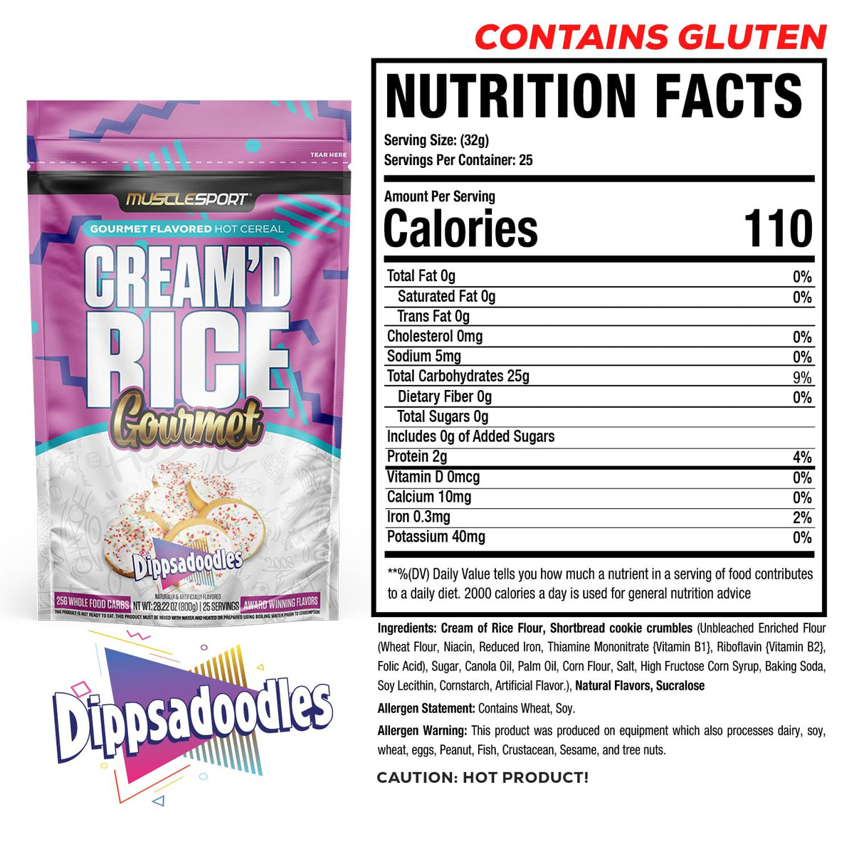 Musclesport Cream'd Rice Gourmet served hot or cold with toppings for customization.