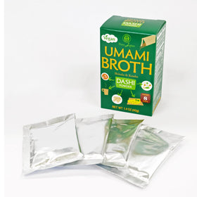 Muso From Japan Vegan Dashi Powder scoop demonstrates convenient two-cup envelopes for broth.