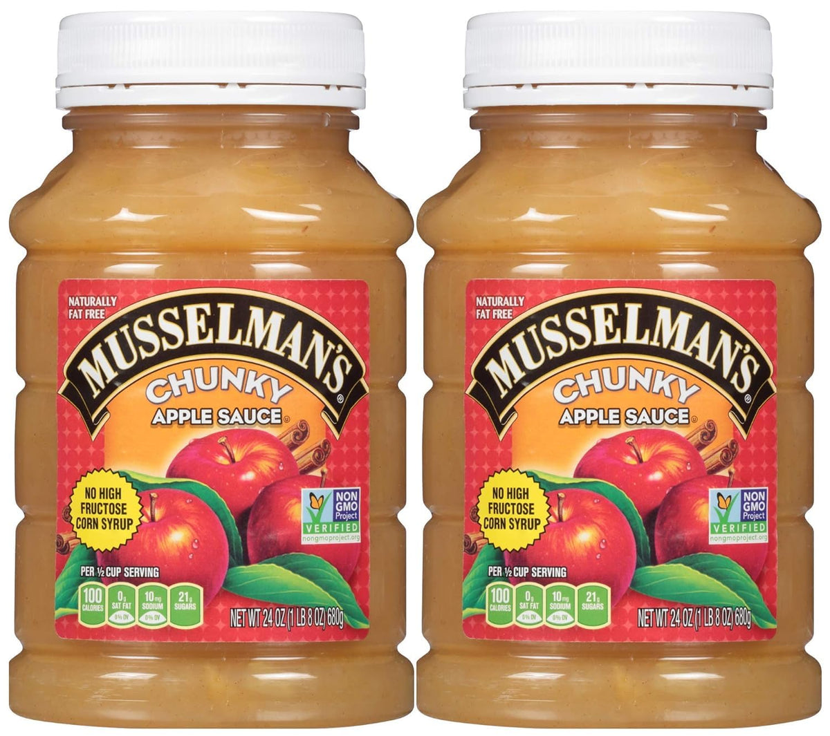 Musselman's Chunky Apple Sauce jar front view, ready for on-the-go snacking.