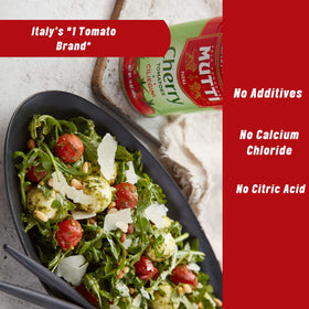 Mutti Ciliegini tomatoes on a prepared pasta dish with bright color