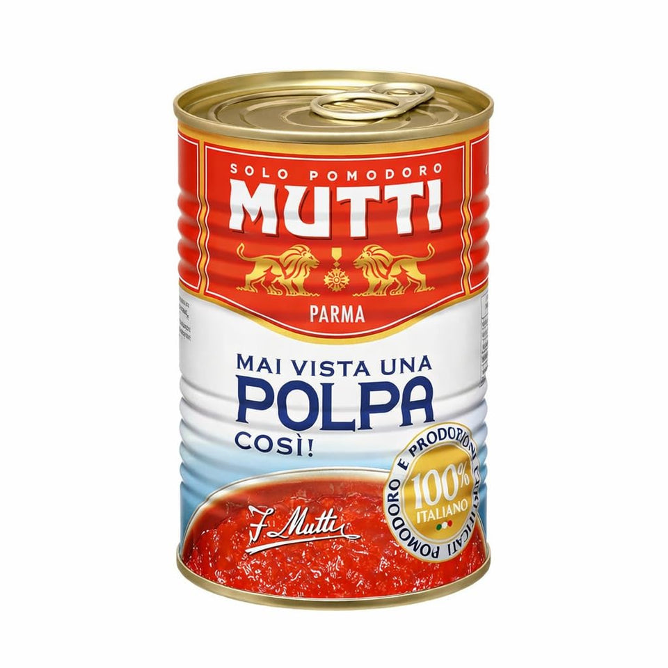Mutti Crushed Tomatoes Polpa can for classic sauces and quick weeknight meals.