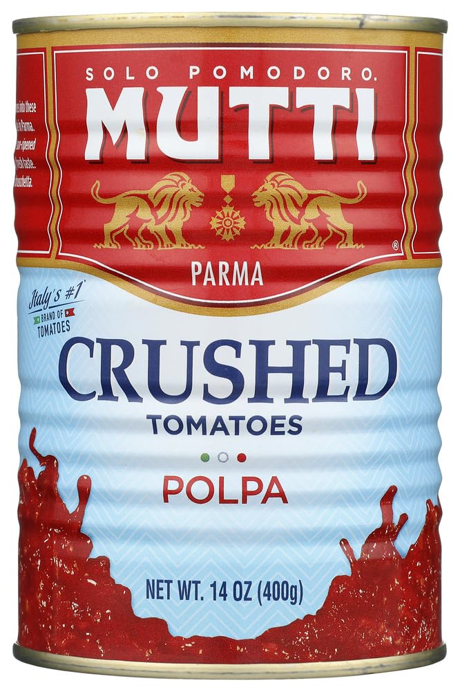 Mutti Crushed Tomatoes Polpa, front view, ready-to-simmer sauces.