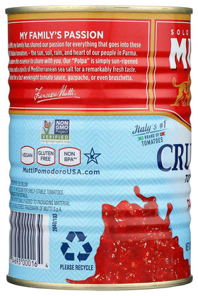 Mutti Crushed Tomatoes Polpa, cans close-up, preserves fresh flavor.