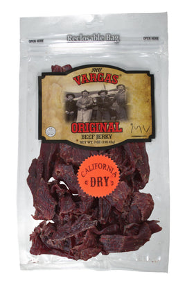 MV Vargas California Dry Beef Jerky Original in a resealable bag for convenient snacking.