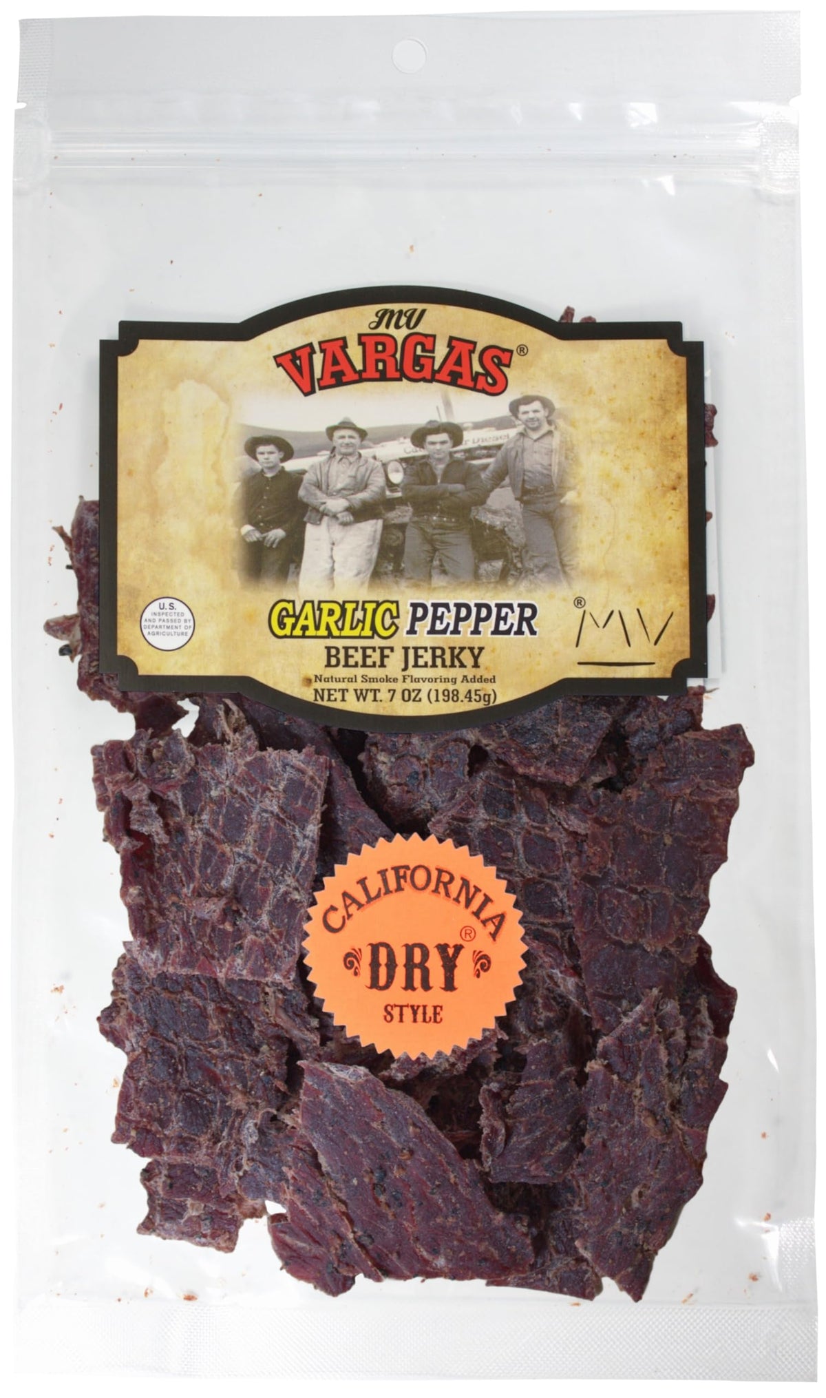 MV Vargas California Dry Style Garlic Pepper jerky bag for on-the-go protein