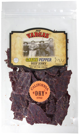 MV Vargas California Dry Style Garlic Pepper jerky bag for on-the-go protein