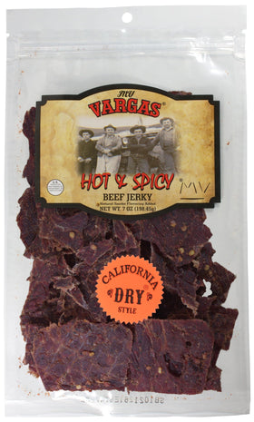 MV Vargas California Dry Style Beef Jerky hot-spicy bag illustrating on-the-go protein