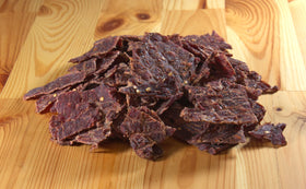 MV Vargas California Dry Style Beef Jerky hot-spicy closeup highlights bold flavor