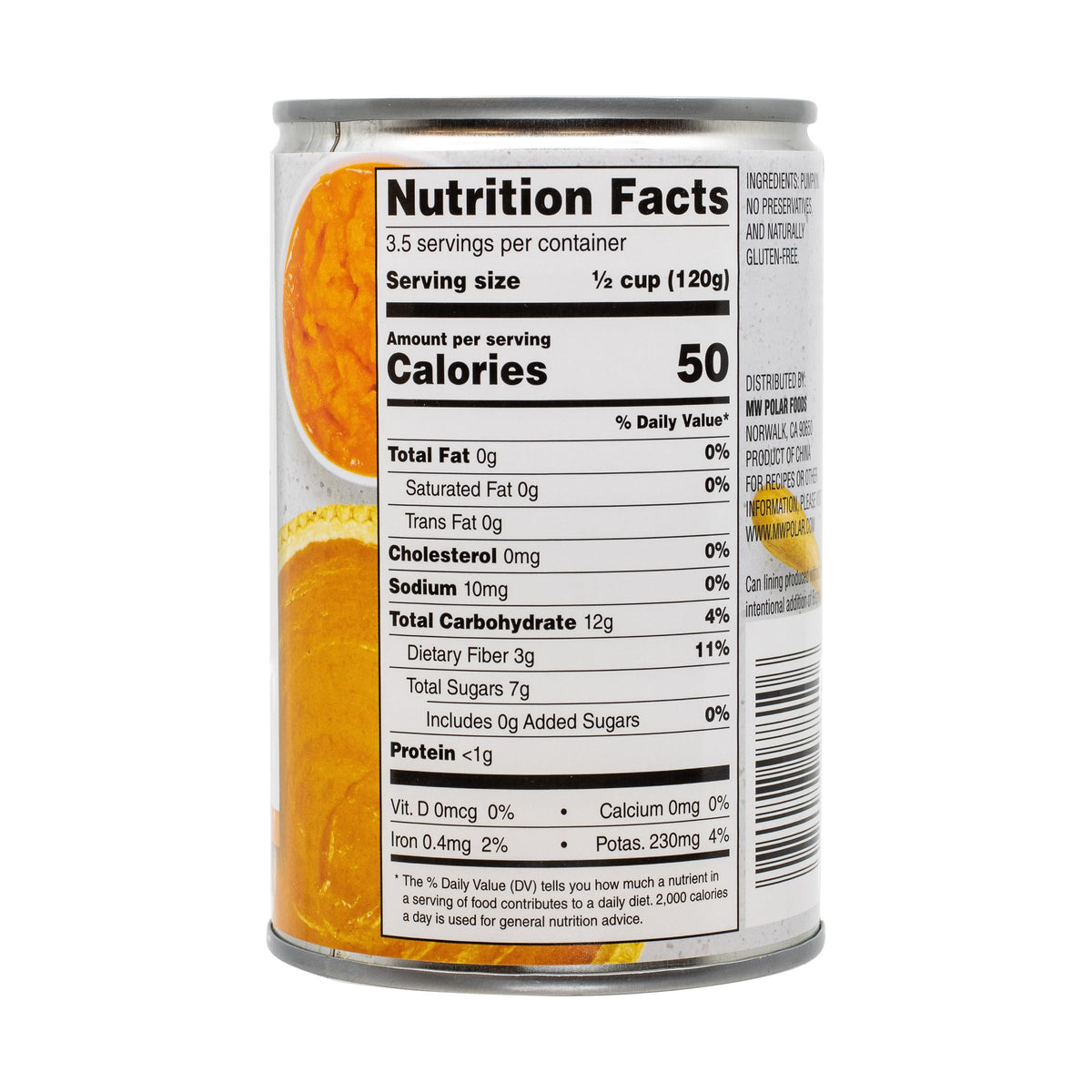 MW Polar all natural pumpkin label close-up highlights BPA-free packaging