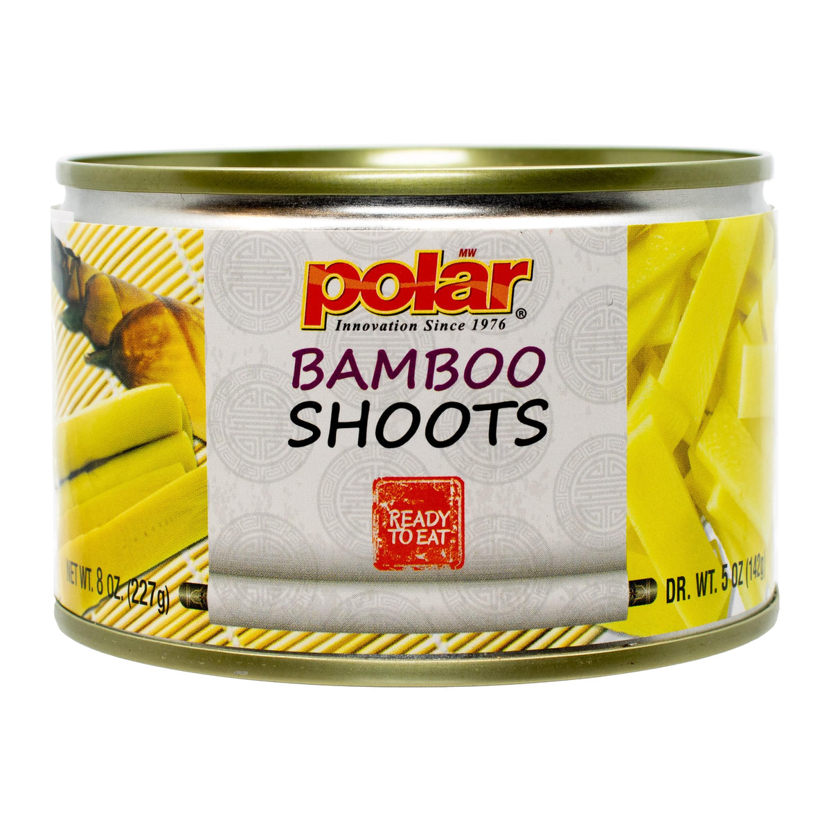 MW Polar bamboo shoots sliced in a can, ready to use in salads, stir-fries, and soups.