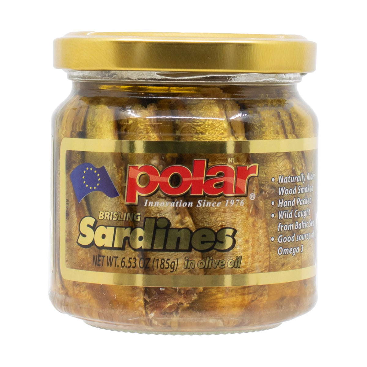 MW Polar Brisling Sardines in Olive Oil jar showcasing ready-to-eat convenience.