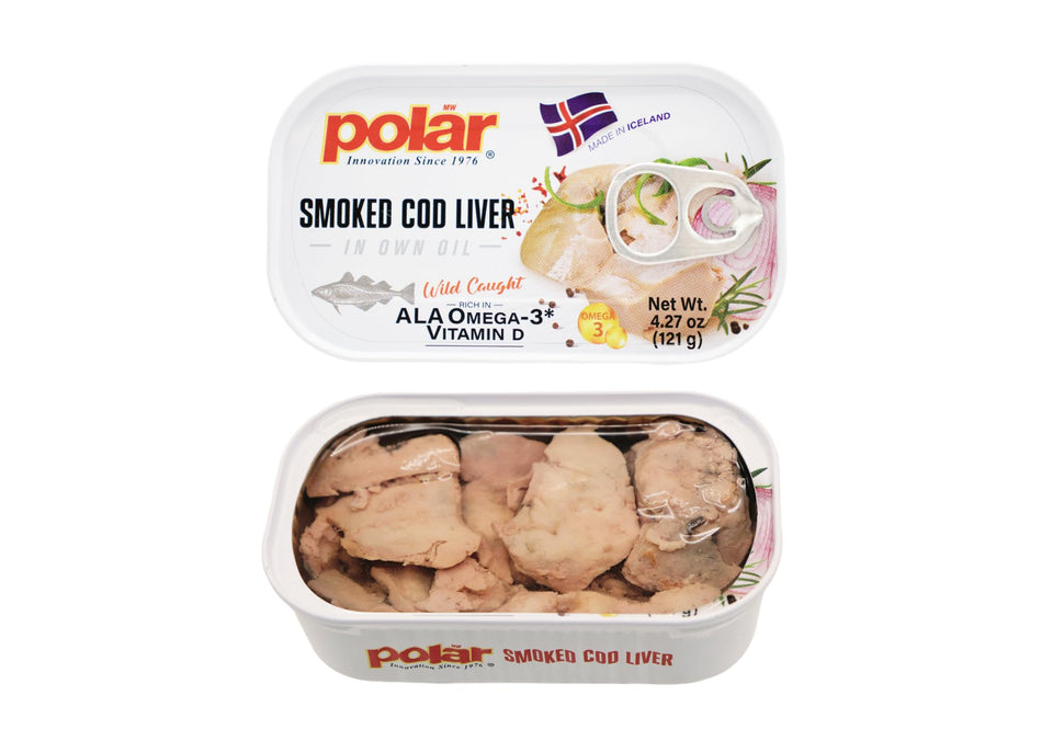 MW Polar smoked cod liver oil front can highlights premium seafood quality